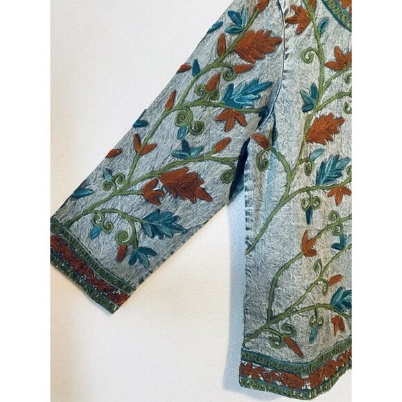 Parsley Sage Jacket Womens Small Floral Embroidered Lightweight Denim Boho - Picture 3 of 6